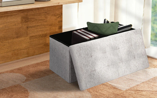 Foldable Storage Ottoman - Flip Lid Side Table Toy Blanket Organiser Seat KIRA GREY - Mekamart Australia
