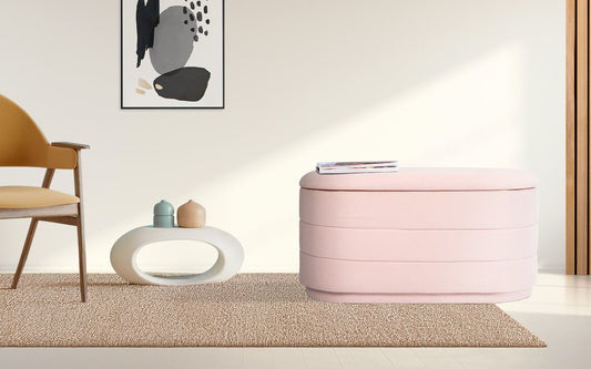 Coffee Table Storage Ottoman - Chenille Fabic Padded Blanket Box Bench CELIA - PINK - Mekamart Australia