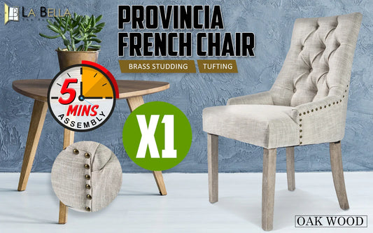 French Provincial Dining Chair Oak Leg AMOUR CREAM - Mekamart Australia