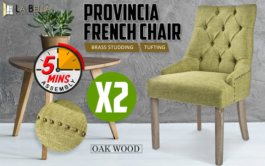2X French Provincial Dining Chair Oak Leg AMOUR GREEN - Mekamart Australia