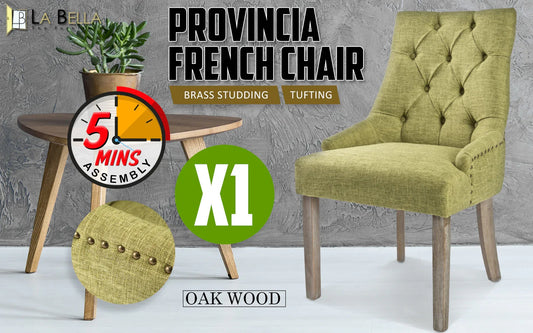 French Provincial Dining Chair Oak Leg AMOUR GREEN - Mekamart Australia