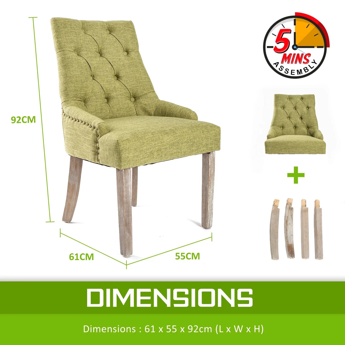 French Provincial Dining Chair Oak Leg AMOUR GREEN - Mekamart Australia