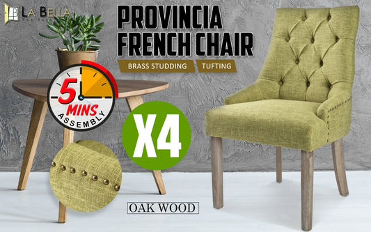 4X French Provincial Dining Chair Oak Leg AMOUR GREEN - Mekamart Australia