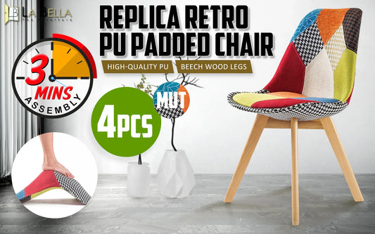 4X Retro Dining Cafe Chair Padded Seat MULTI COLOUR - Mekamart Australia