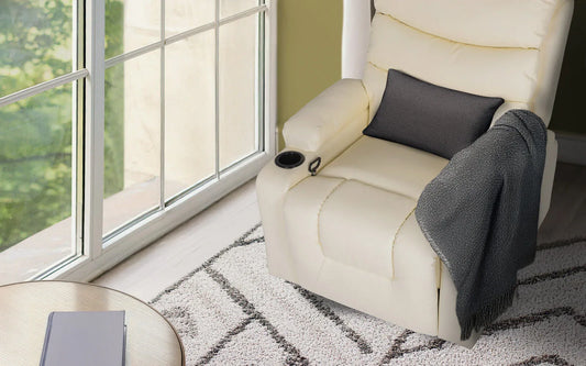 8-Point Electric Massage Recliner Chair - PU Leather Lounge Sofa Armchair CELINA CREAM - Mekamart Australia