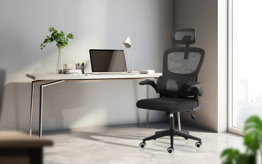 Work Office Chair - Lumber Support, Flip-up Armrest, Adjustable Headrest SITIO - Black - Mekamart Australia