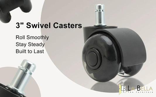 5X 2'' Twin Wheel Office Chair Casters - Slient Smooth, 11x22mm Stem - Mekamart Australia