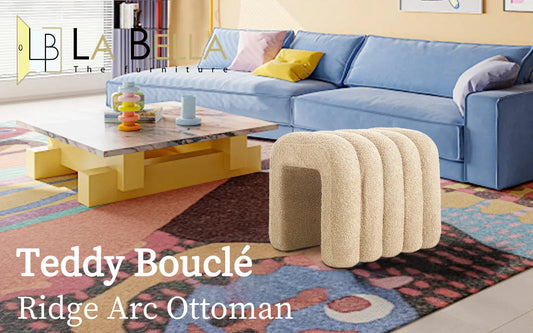 2X Ridge Arch Ottoman Stool Teddy Fleece Fabric Foot Rest 45cm BEIGE - Mekamart Australia