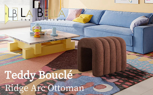 2X Ridge Arch Ottoman Stool Teddy Fleece Fabric Foot Rest 45cm BROWN - Mekamart Australia