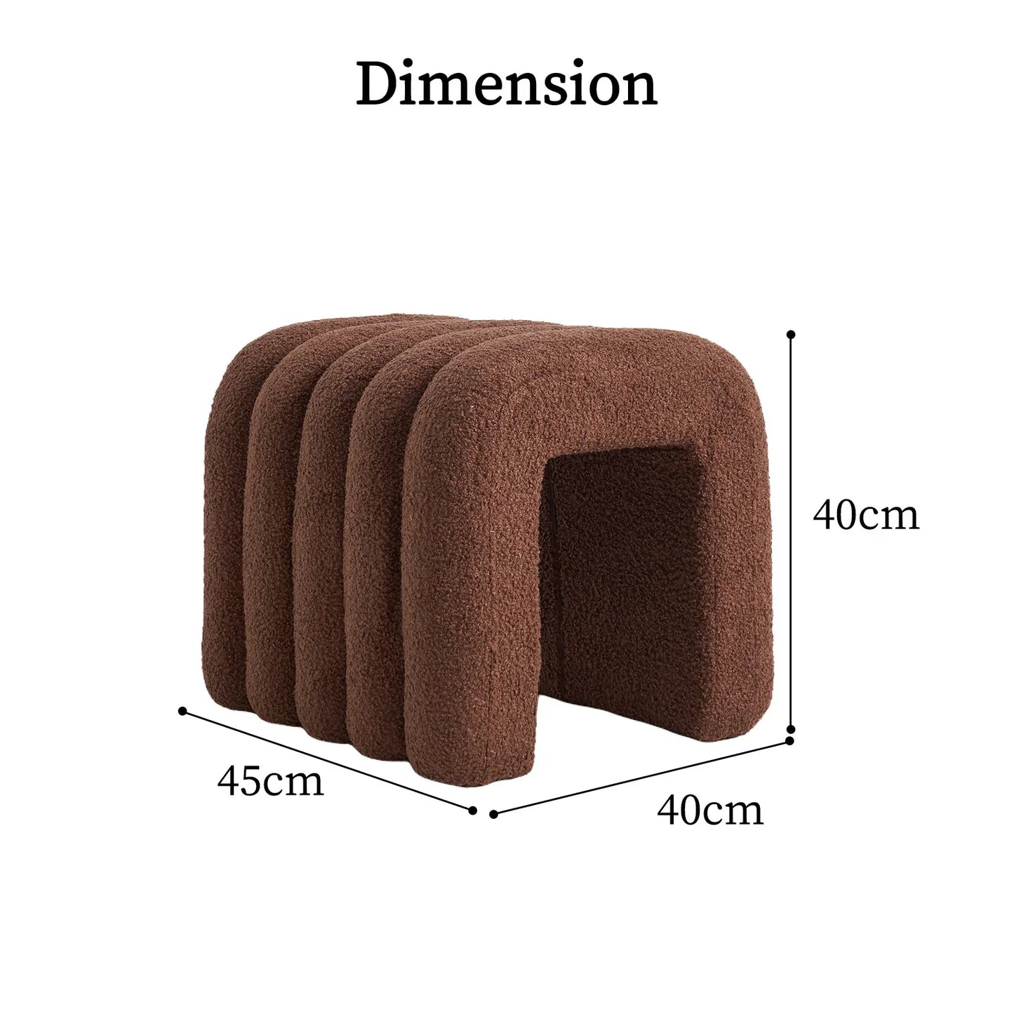 2X Ridge Arch Ottoman Stool Teddy Fleece Fabric Foot Rest 45cm BROWN - Mekamart Australia