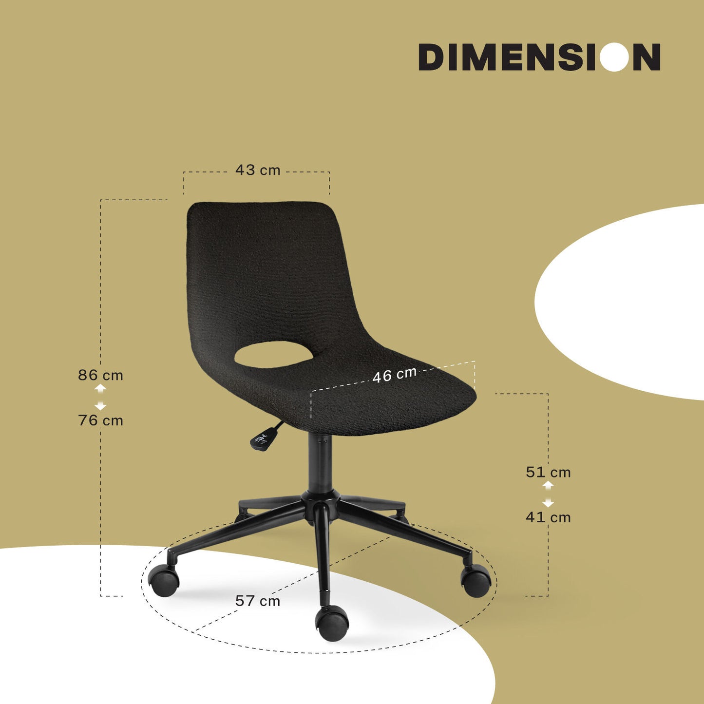 2 Set Office Desk Chair - Loop Yarn Fabric Home Swivel Chair Cut-Out Seat HALO BLACK