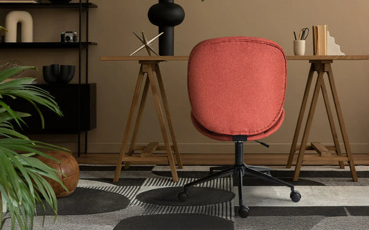 Office Desk Chair - Linen Fabric Armless Swivel Study Seat OVOID EARTHY RED - Mekamart Australia