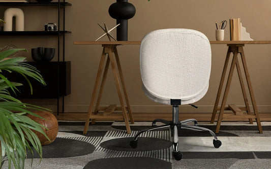 Office Desk Chair - Teddy Boucle Armless Swivel Study Seat OVOID WHITE - Mekamart Australia