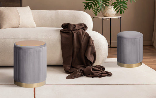 2X Side Table Storage Ottoman - Velvet Stool MIRA Grey