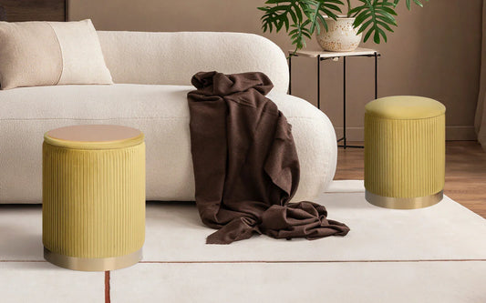 2X Side Table Storage Ottoman - Velvet Stool MIRA Mustard - Mekamart Australia