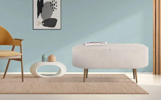 Coffee Table Storage Ottoman - Corduroy Padded Blanket Box Bench ESME CREAM - Mekamart Australia