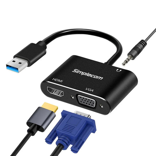 Simplecom DA316A USB to HDMI + VGA Video Card Adapter with 3.5mm Audio - Mekamart Australia