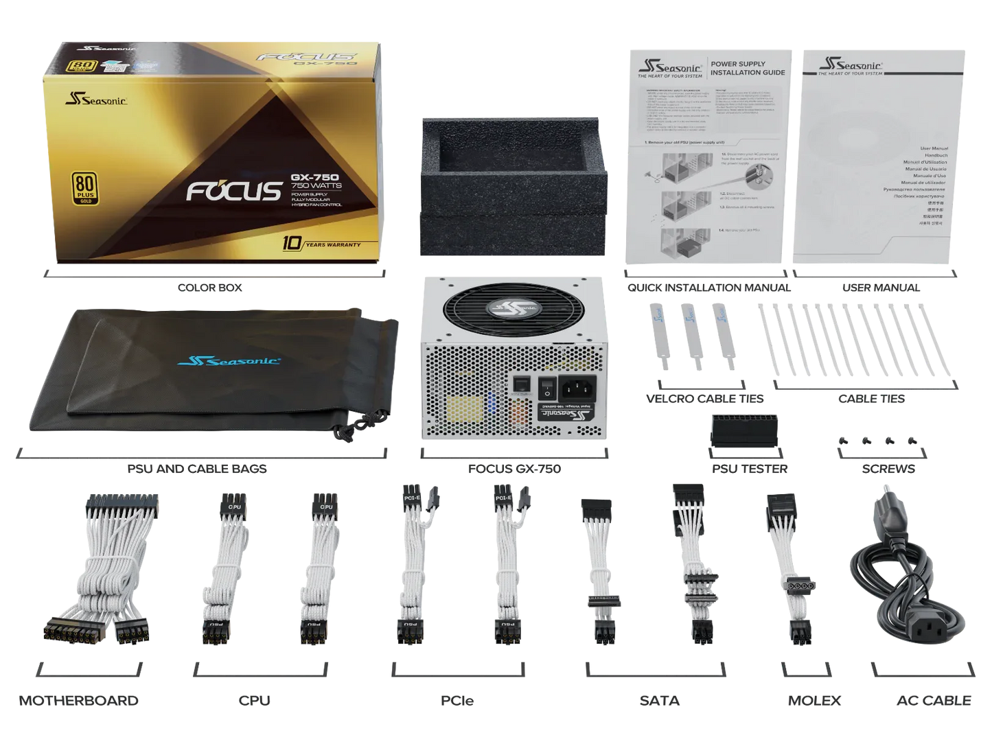 Seasonic FOCUS GX-750 White 750W ATX 3.0 Gold Modular PSU - Mekamart Australia