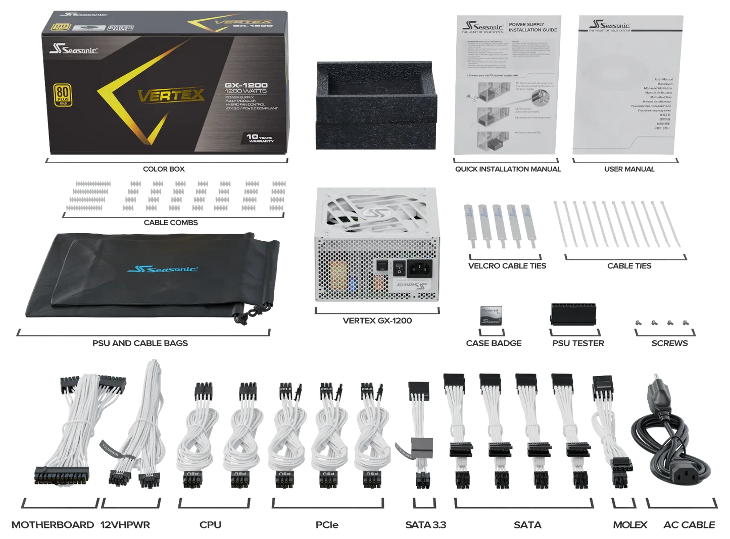 Seasonic VERTEX GX-1200 White 1200W ATX 3.0 Gold Modular PSU - Mekamart Australia