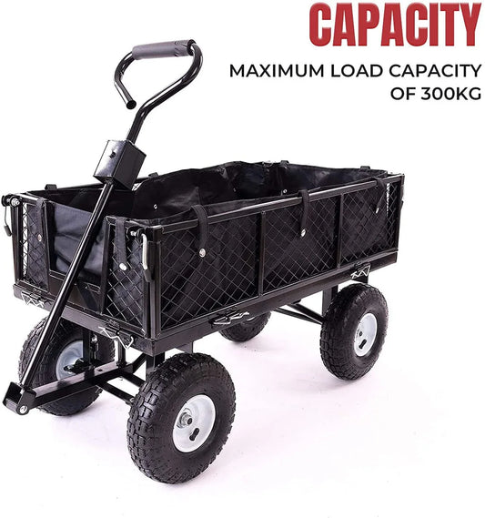 Garden Dump Rolling Mesh Cart with Heavy Duty Steel Frame,10 Inch Pneumatic Tires Maximum Load Capacity of 300 Kg (Black) - Mekamart Australia