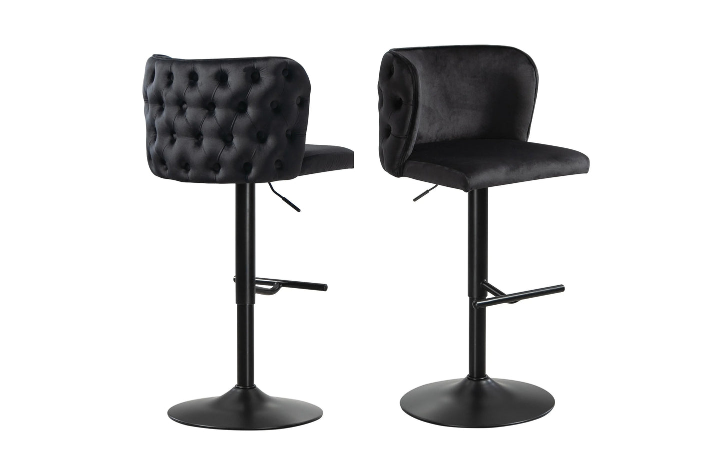 Lara Tufted Height Adjustable Swivel Bar Stools with Footrest - Black - Mekamart Australia