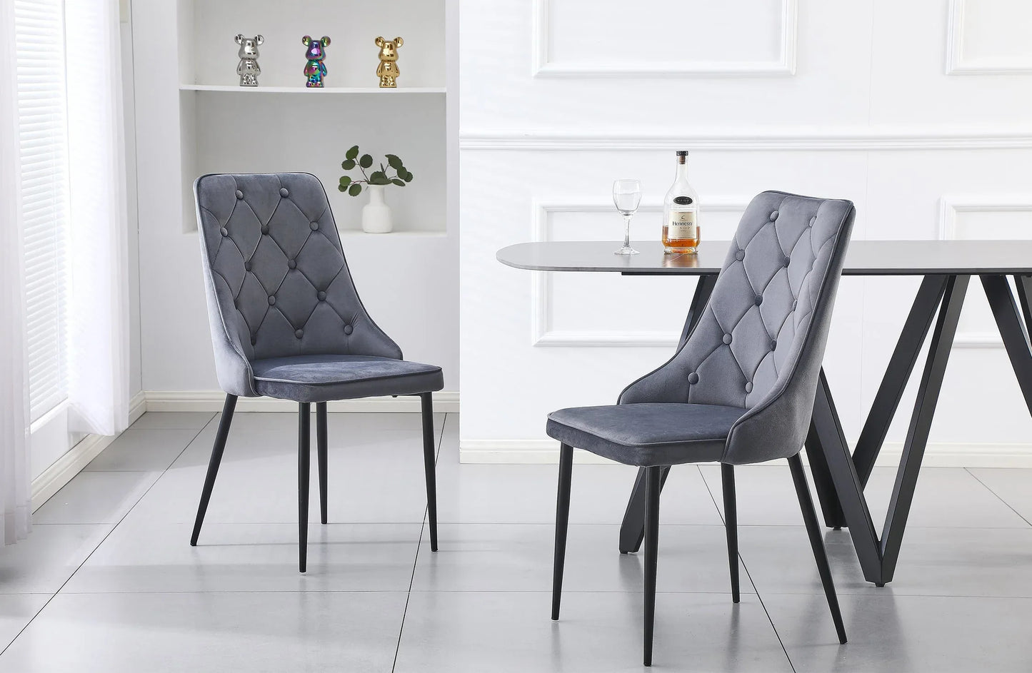 Button Tufted Grey Dining Chairs -Set of 4 - Mekamart Australia