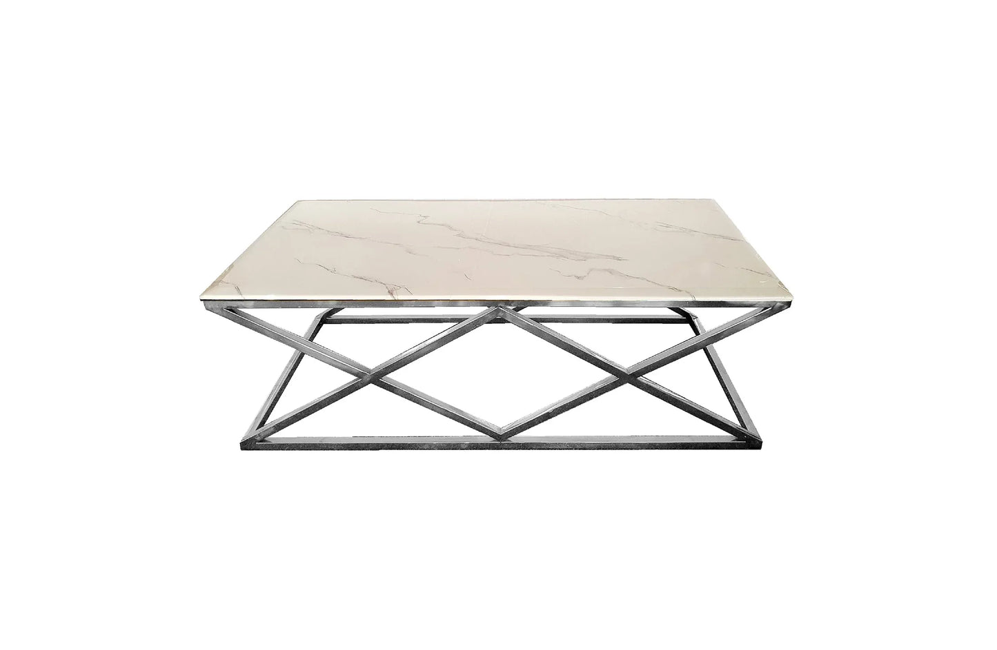 Alsea Coffee Table Silver Base - White Marble - Mekamart Australia
