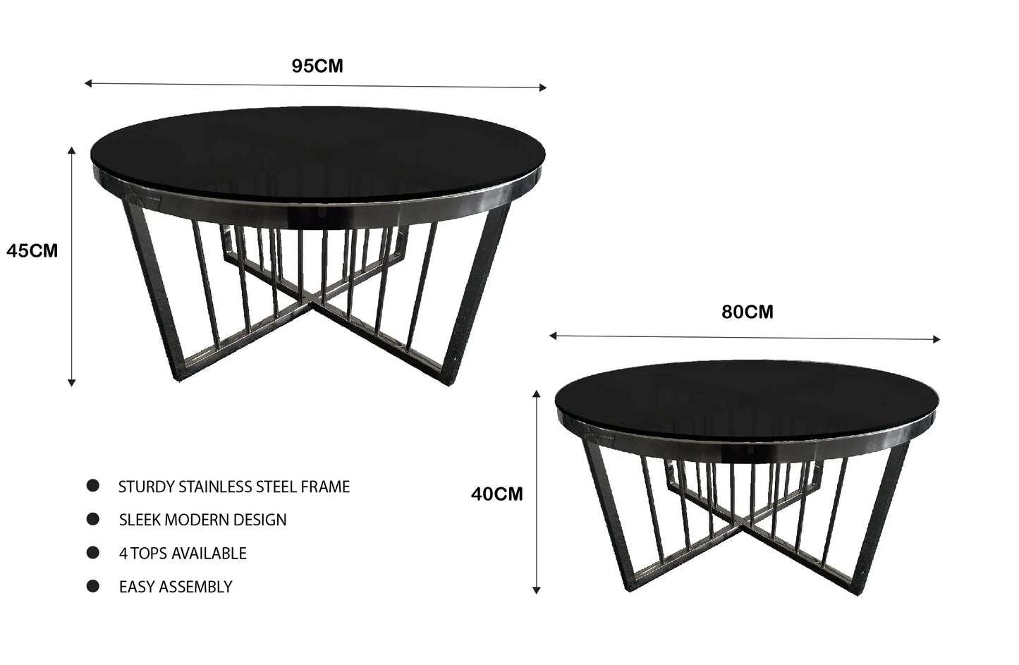 Salina Coffee Table 80cm Black Base - Black Glass - Mekamart Australia