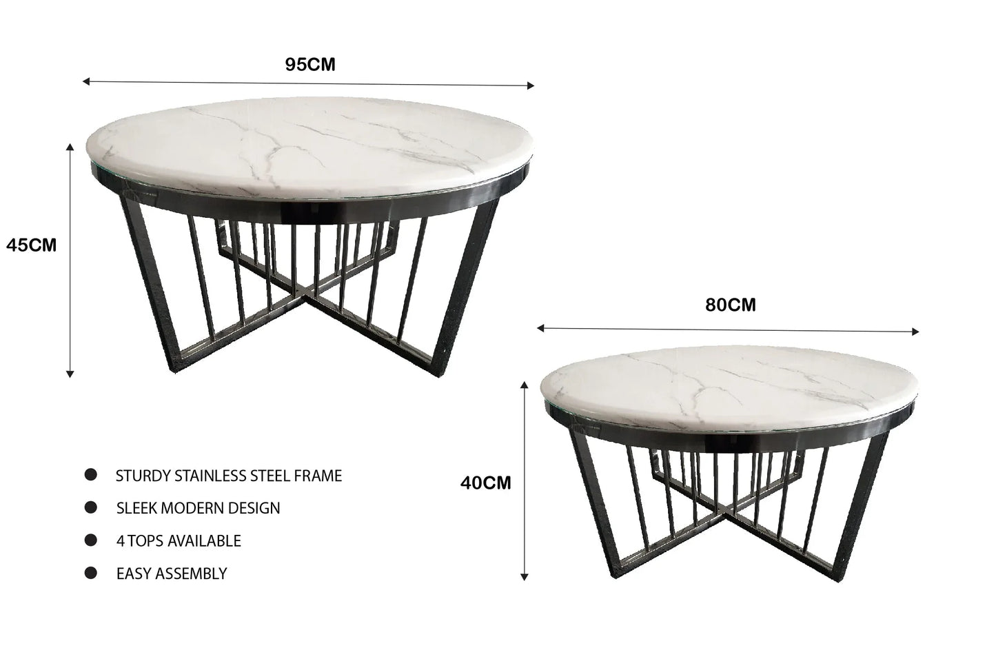 Salina Coffee Table 80cm Black Base - White Marble - Mekamart Australia