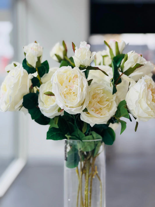Artificial Rose Stems – Set of 2 Stems – 60cm with 3 Flowers Each - Off White - Mekamart Australia