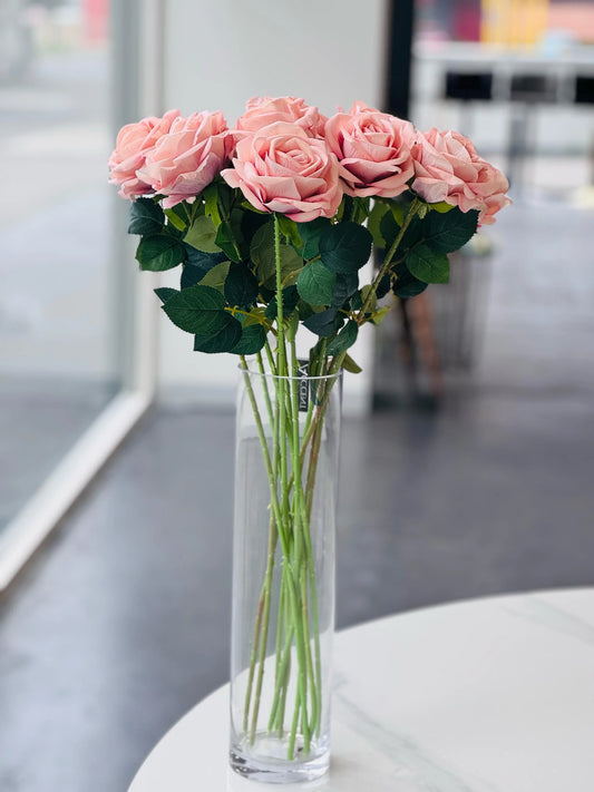 Artificial Rose Stems – Set of 2 Stems – 60cm with 3 Flowers Each - Soft Pink - Mekamart Australia