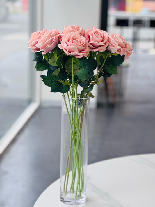 Artificial Rose Stems – Set of 2 Stems – 60cm with 3 Flowers Each - Soft Pink