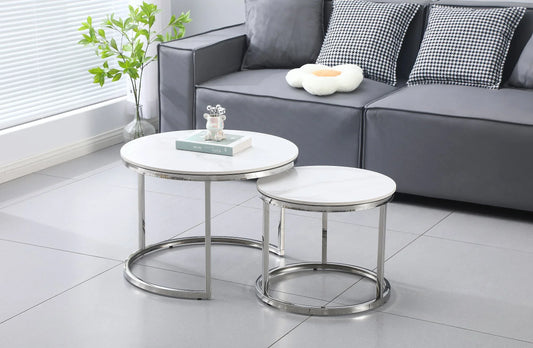 Nesting style Coffee Table - White on Silver - 60cm/45cm - Mekamart Australia