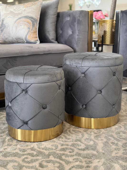 Amy Storage Foot Stools Set of 2 - Gray / Gold - Mekamart Australia