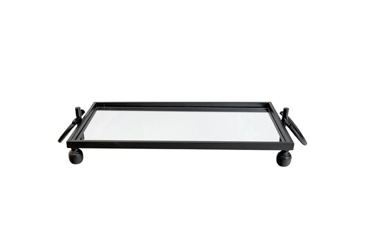 Eliza Small Rectangle Iron Mirror Tray with Handles - Black