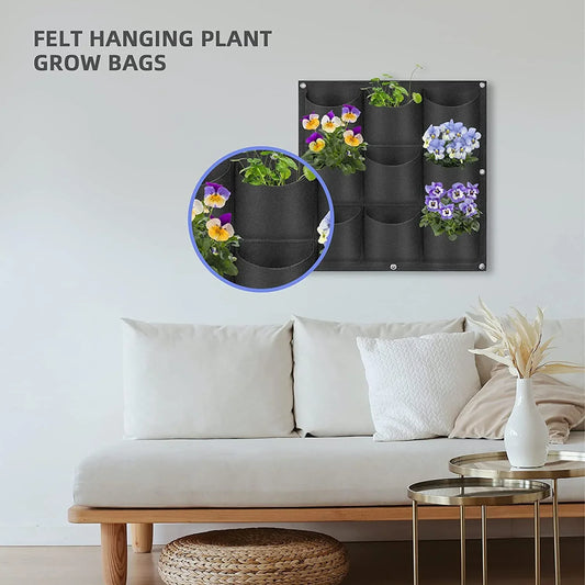 9 Pockets Wall Hanging Planter Planting Grow Bag Vertical Garden Vegetable Flower Black - Mekamart Australia