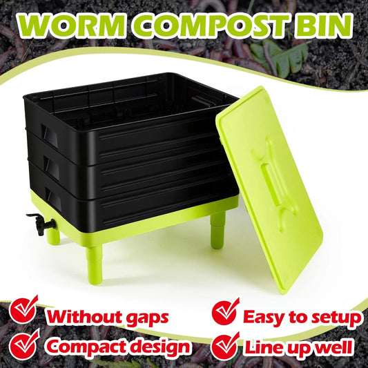 60L Large Worm Farm 3 Trays Worm Composter Bins Composting System Worm Tea - Mekamart Australia