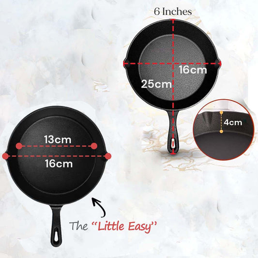 6inch 16cm Cast Iron Skillet Cookware Chef Quality Pre-Seasoned Pan Pans - Mekamart Australia