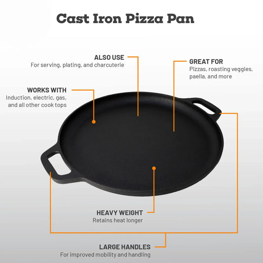 13.5" 35cm Pre-Seasoned Cast Iron Pizza Baking Pan Cooking Griddle Stove Oven Grill Campfire - Mekamart Australia
