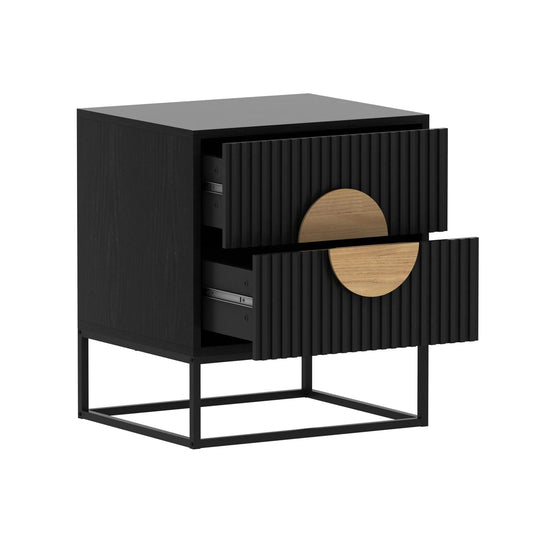 Belmonte Fluted Bedside Table in Black - Mekamart Australia