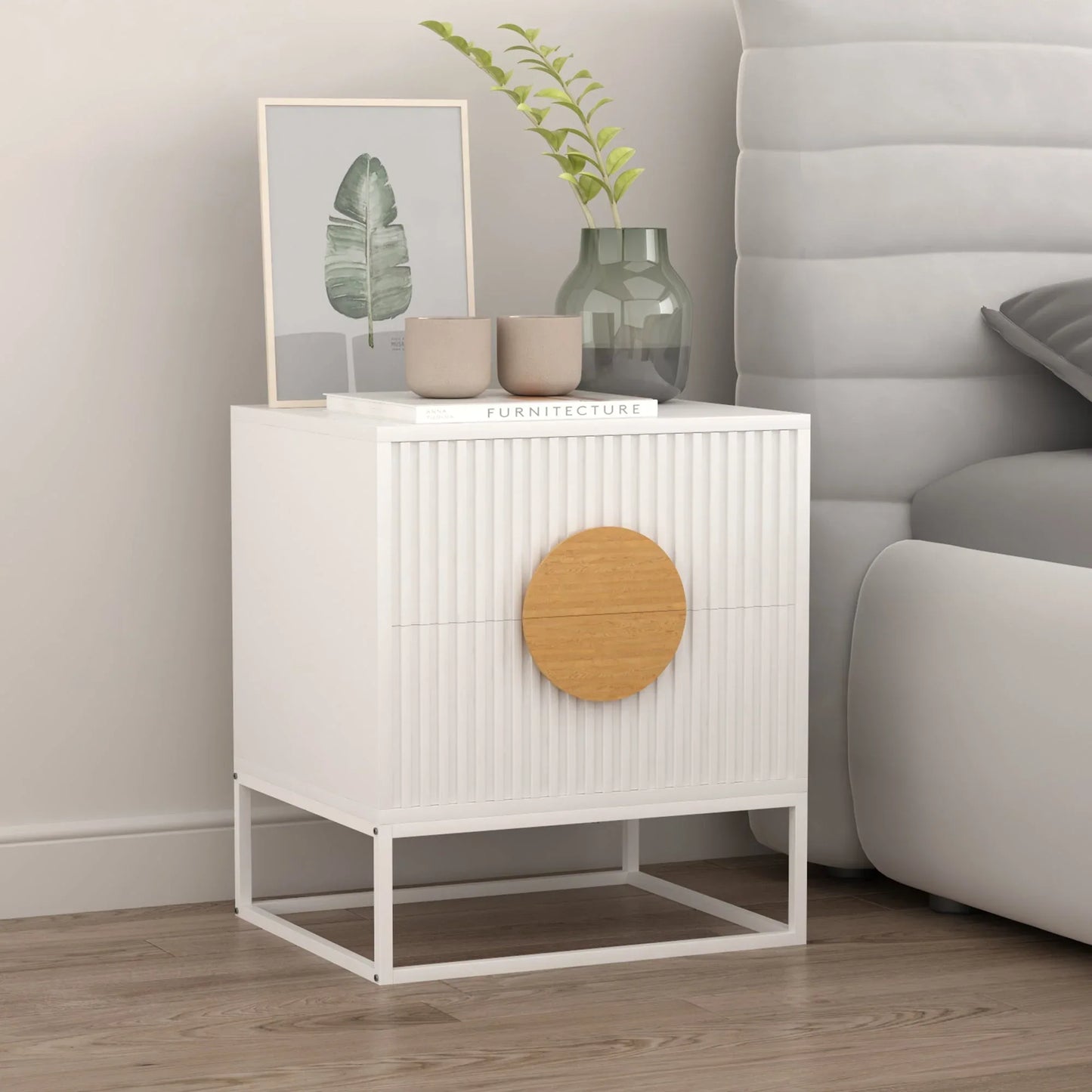 Belmonte Fluted Bedside Table in White - Mekamart Australia