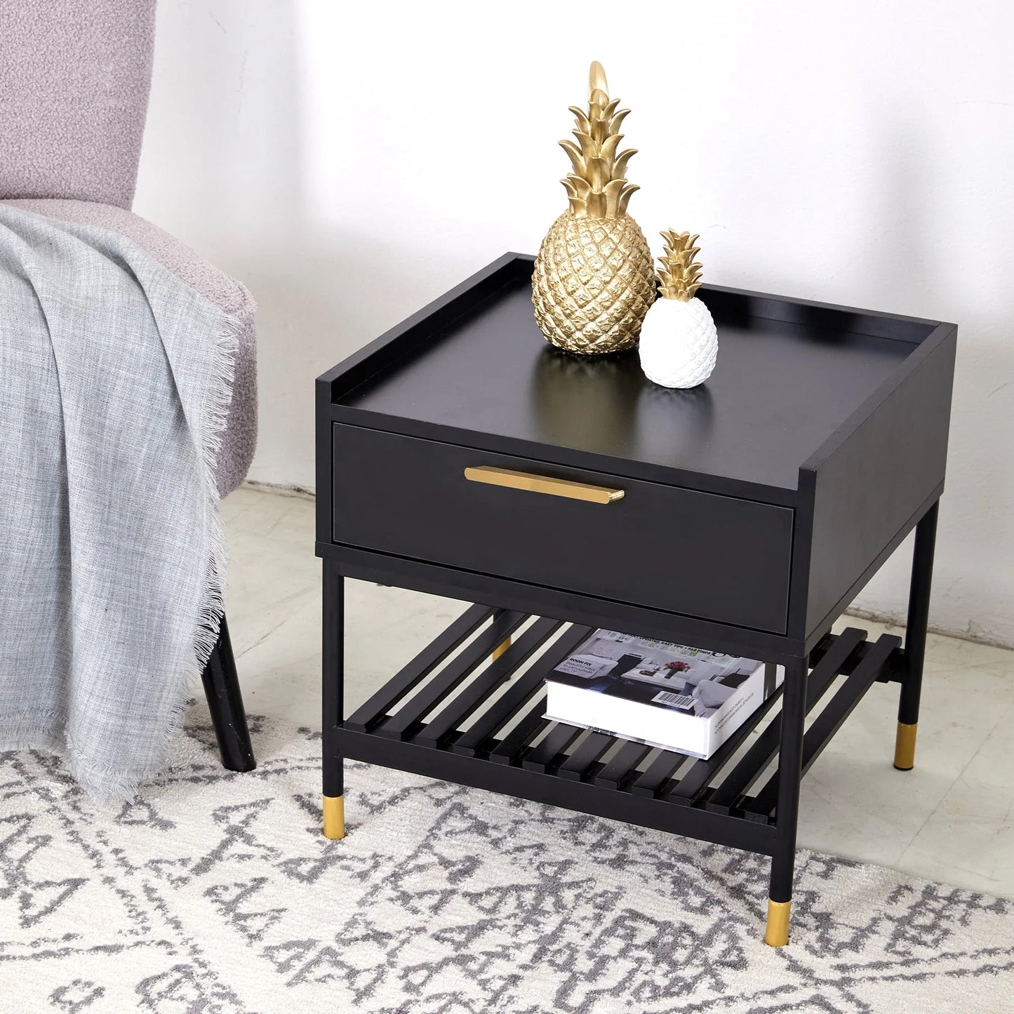 ALCONA Night Stand In Matte Black - Mekamart Australia