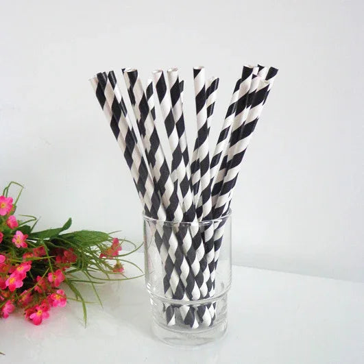 200 Pack Black White Drinking Straws Biodegradable Eco Paper Birthday Party Event Bistro Bar Cafe Take Away - Mekamart Australia