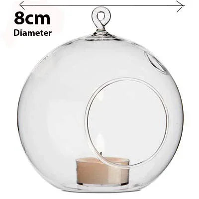 50 x Wholesale Lot of Hanging Clear Glass Ball Tealight Candle Holder - 8cm Diameter / High - Wedding Globe Decoration Terrarium Succulent Plant Mini Garden Holder Decor Craft Gift - Mekamart Australia