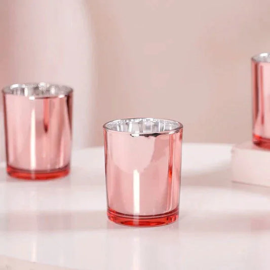 10 Pack Rose Gold Pink Votive Tealight Candle Holders Valentines Day Mercury Wedding Decor Glass Candlestick Party Decorations Bridal Baby Shower Event - Mekamart Australia