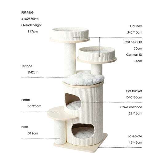 HONEYPOTCAT PURRING Multi-Level Sisal Barrel Cat Tower - PRO 117cm - Mekamart Australia