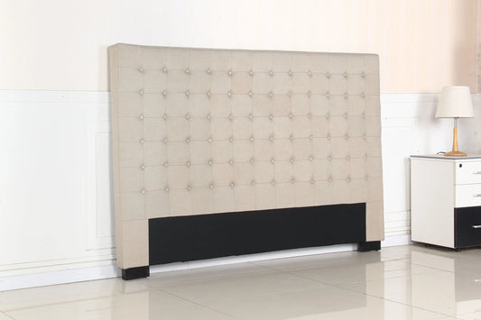 Bed Head King Beige Headboard Upholstery Fabric Tufted Buttons - Mekamart Australia