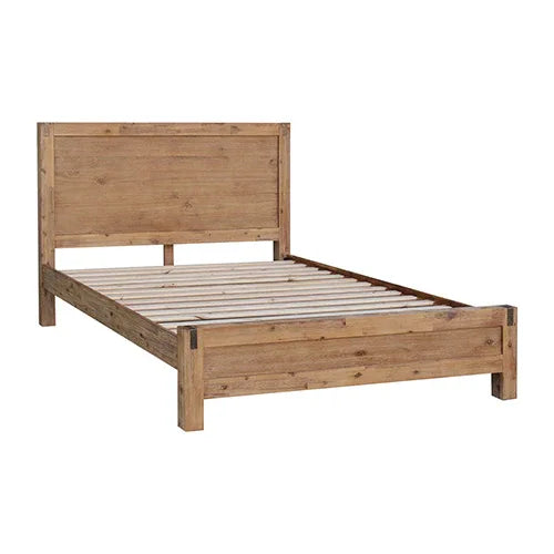 Bed Frame Double Size in Solid Wood Veneered Acacia Bedroom Timber Slat in Oak - Mekamart Australia