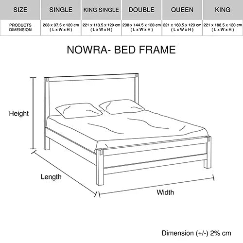 Bed Frame Double Size in Solid Wood Veneered Acacia Bedroom Timber Slat in Oak - Mekamart Australia