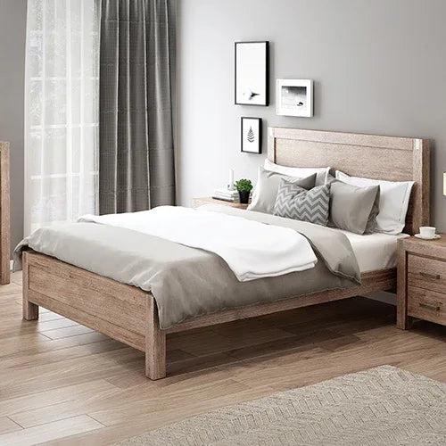 Bed Frame King Single Size in Solid Wood Veneered Acacia Bedroom Timber Slat in Oak - Mekamart Australia